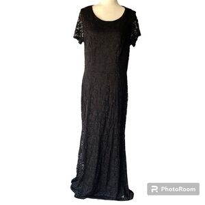 Women's Plus Size Black Lace Long Formal Evening Cocktail Prom Dress Gown, Sz 18